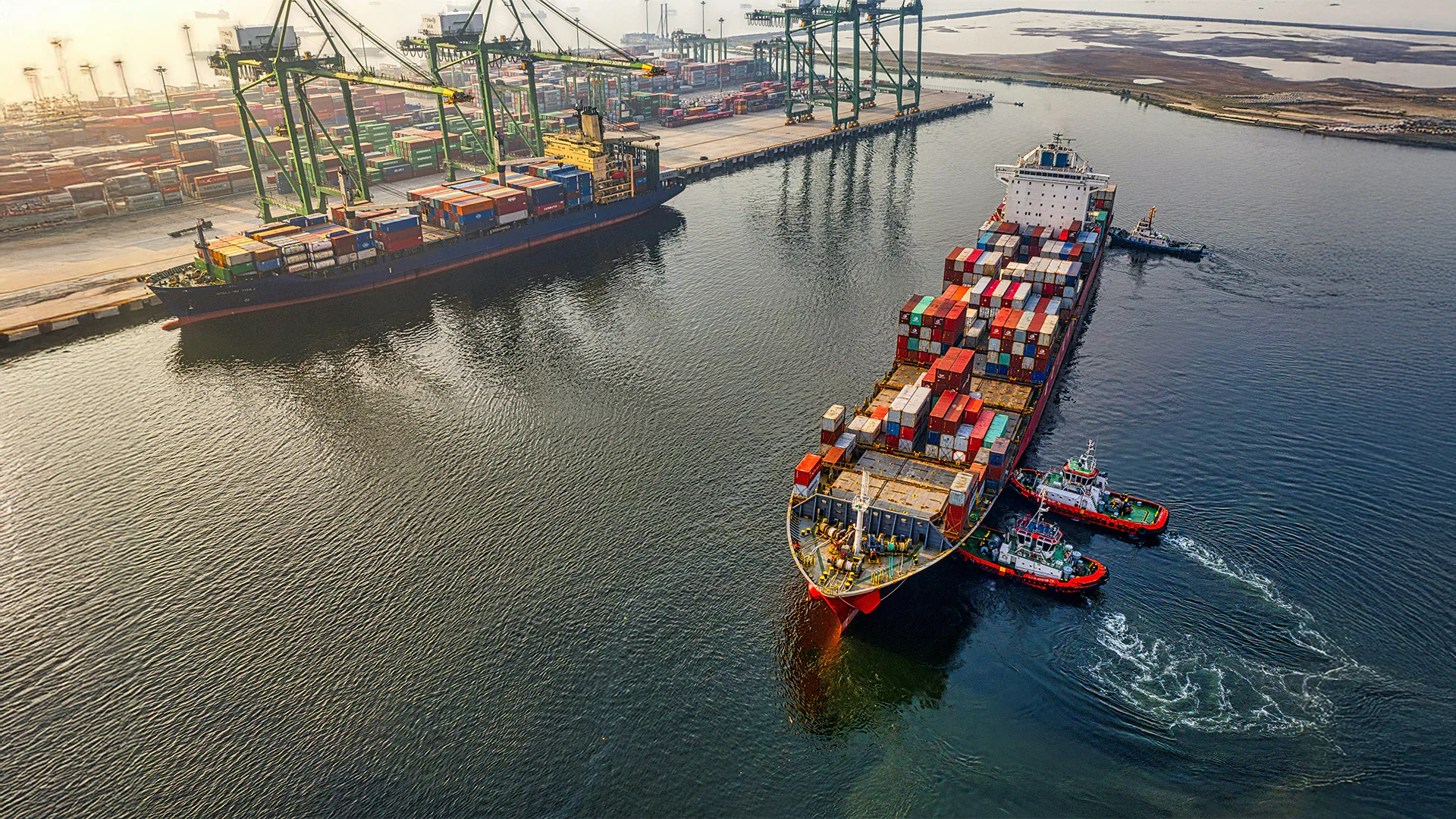 Container vessel underway near port